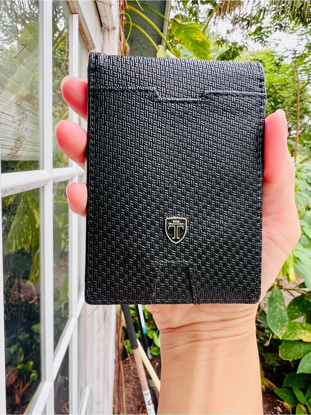 Black Textured Leather Card & Key Holder with Shield Emblem designed in Germany